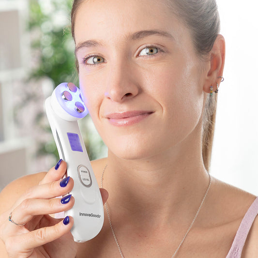 Facial massager with radio frequency, phototherapy and electrostimulation