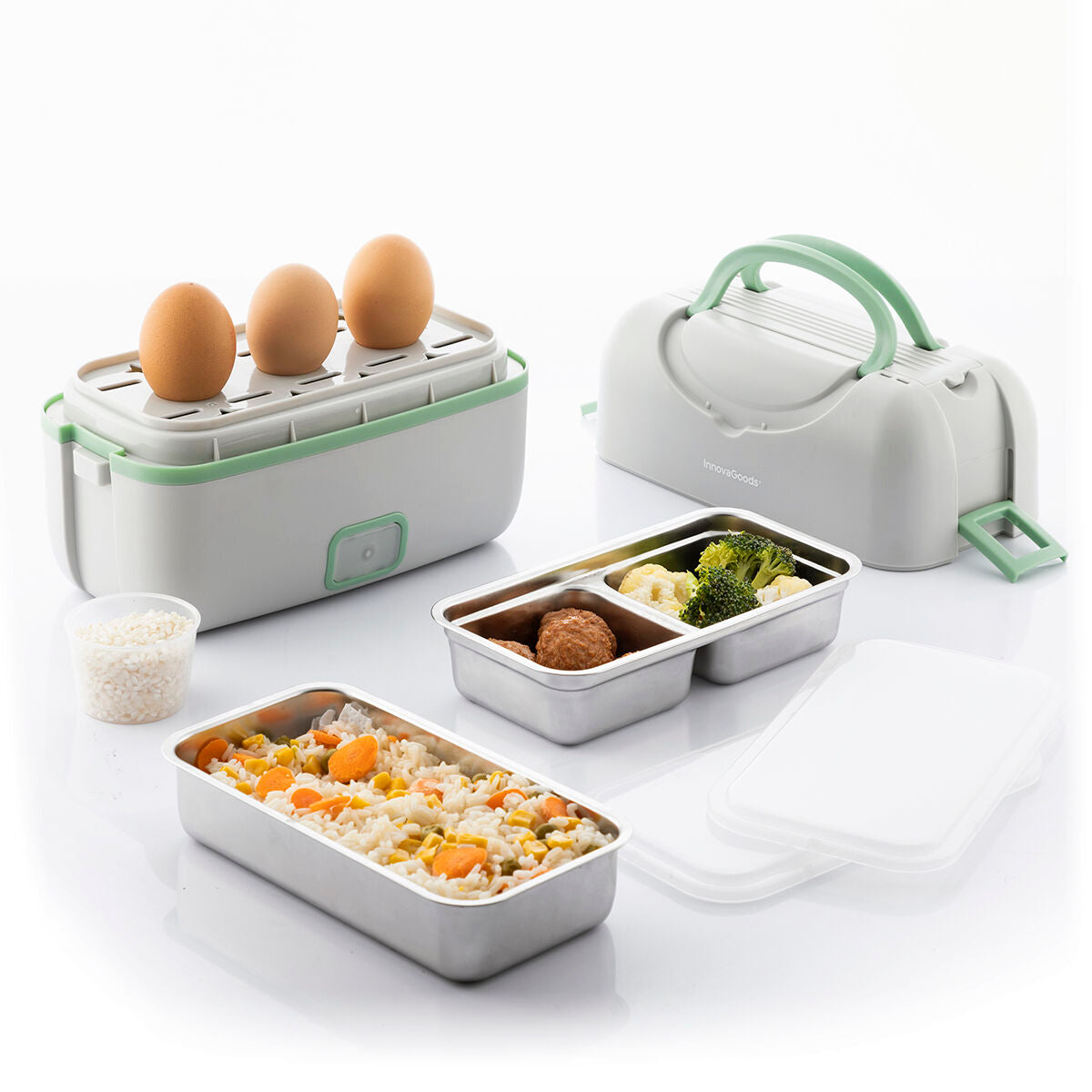 Elektrische 3 in 1 Dampf-Lunchbox To Go mit Rezepten