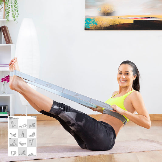 Elastisches Fitnessband für Stretching mit Übungsanleitung