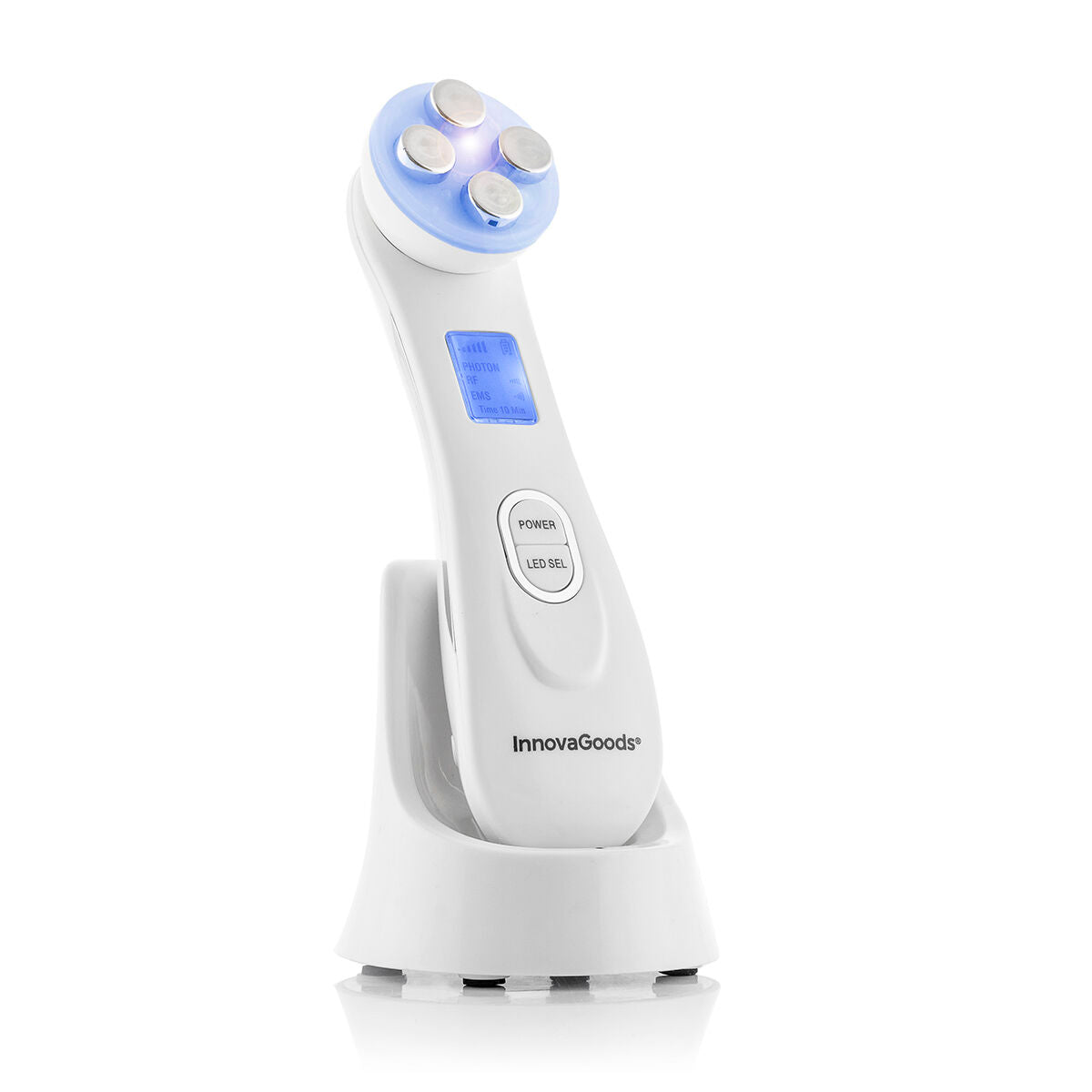 Facial massager with radio frequency, phototherapy and electrostimulation 
